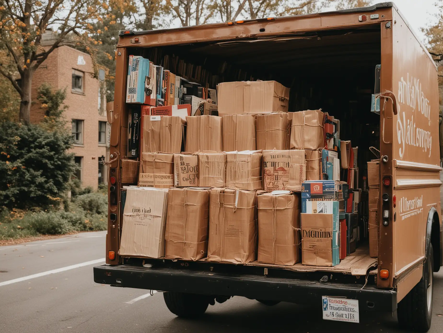 Brown Delivery Truck with Books Inside