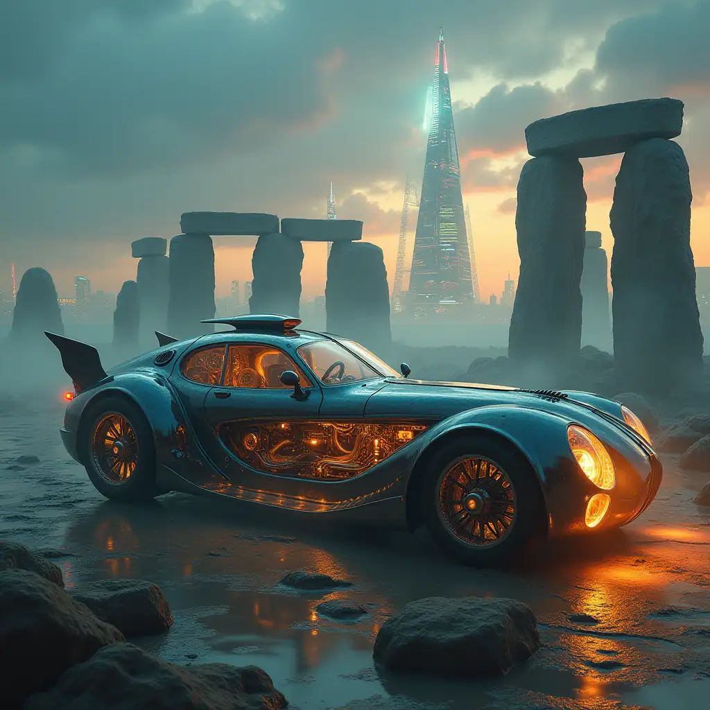 Futuristic-Time-Machine-Car-in-Surreal-Landscape-Blending-Past-and-Future