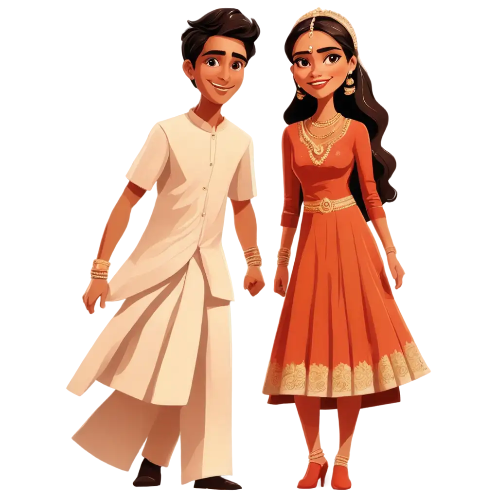 Wedding-Caricature-2D-Indian-Dress-PNG-Vector-HighQuality-Full-Images