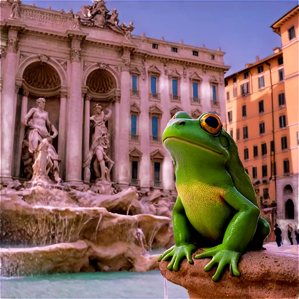 Frog-Looking-at-the-Trevi-Fountain-in-Rome-PNG-HighQuality-Image-for-Unique-Visual-Content