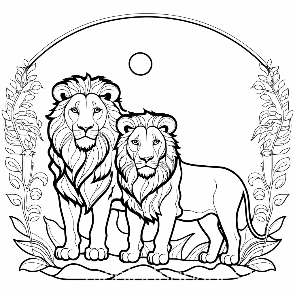 Two-Lions-Coloring-Page-Black-and-White-Line-Art-for-Kids