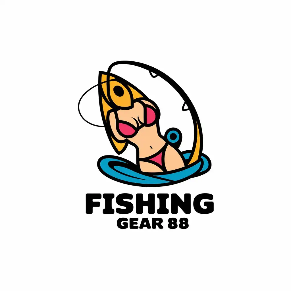 a vector logo design,with the text "fishing gear 88", main symbol:fishing gear, bikini,Moderate,clear background