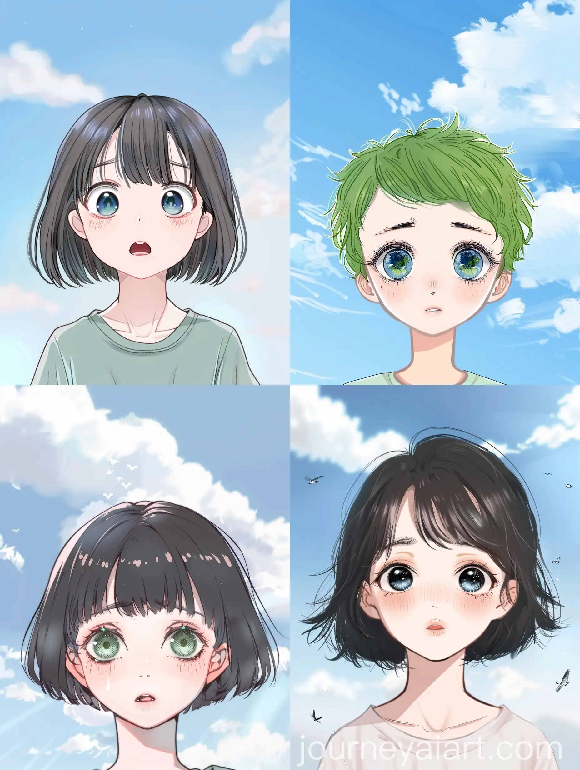 Portrait-of-Astonished-Girl-with-Short-Green-Hair-and-Big-Blue-Eyes