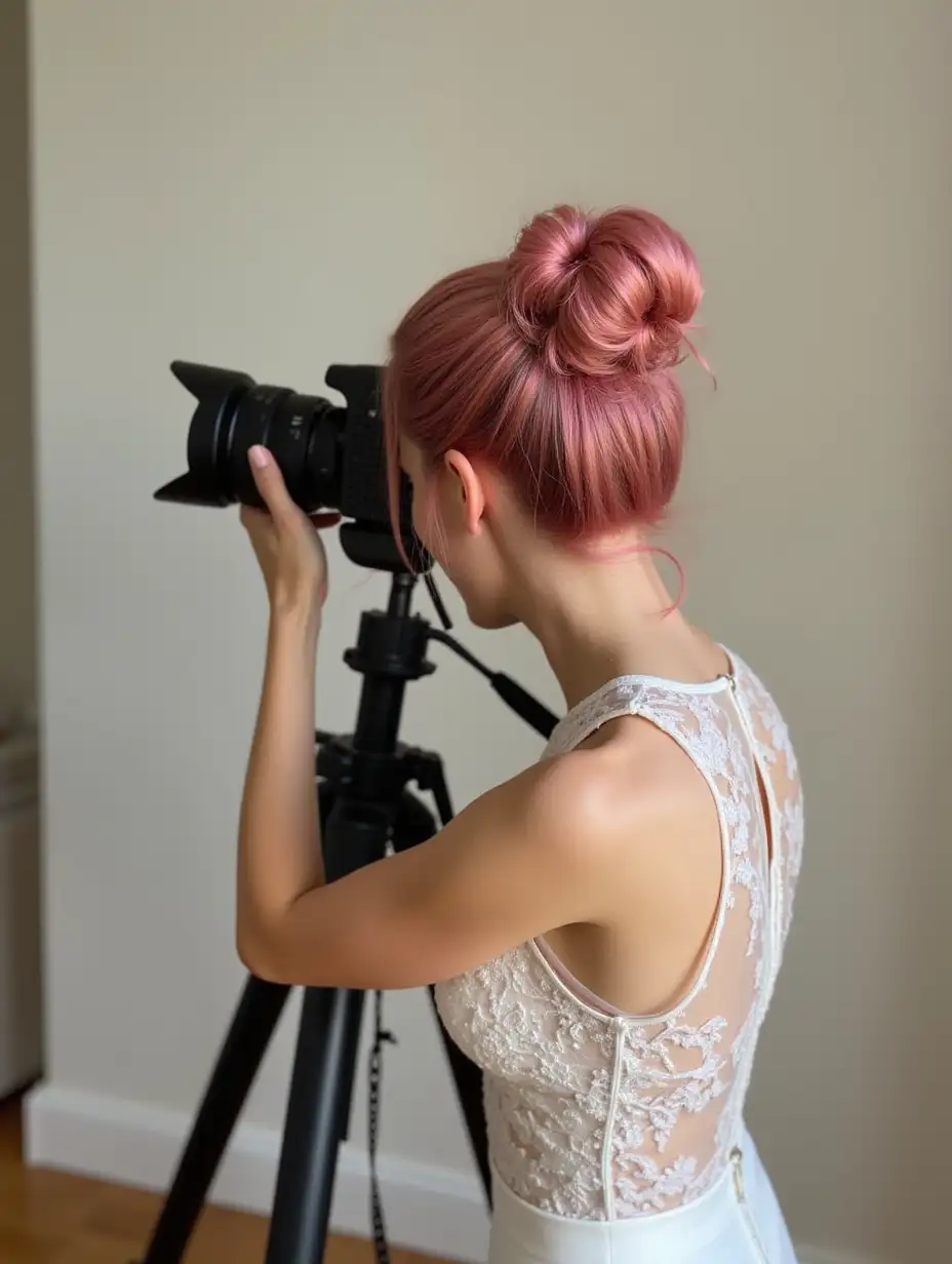 Wedding-Photographer-with-Pink-Hair-Resting-Hand-on-Tripod