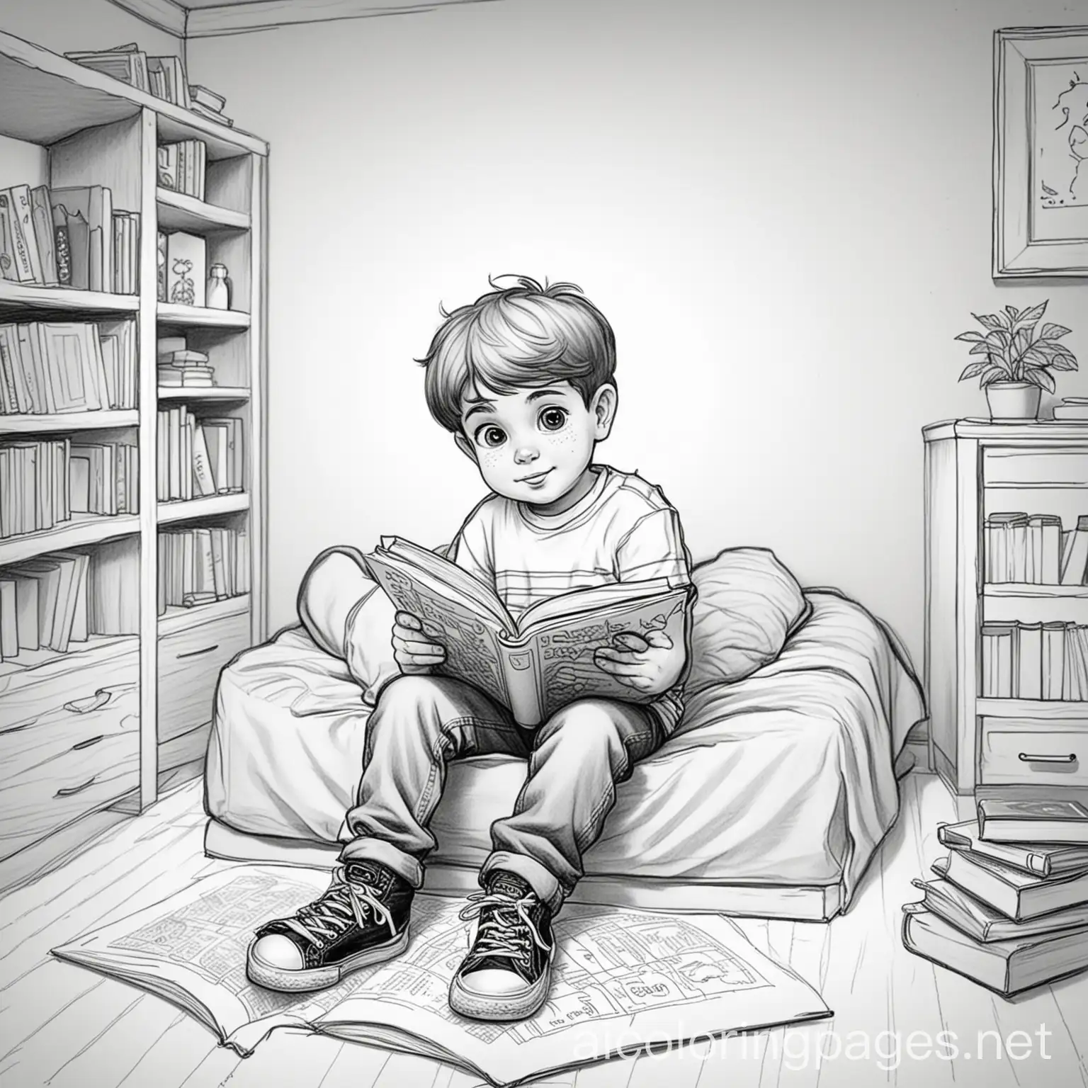 Boy-Enjoying-a-Book-in-a-Simple-Coloring-Page