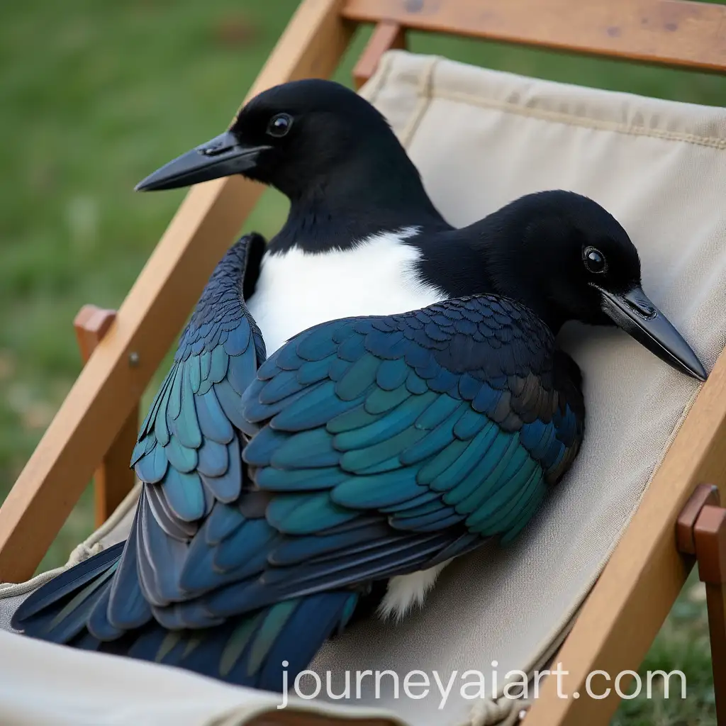 Magpie-Relaxing-on-a-Deck-Chair-with-Wings-FoldAI-Art-Prompt-Expansioned