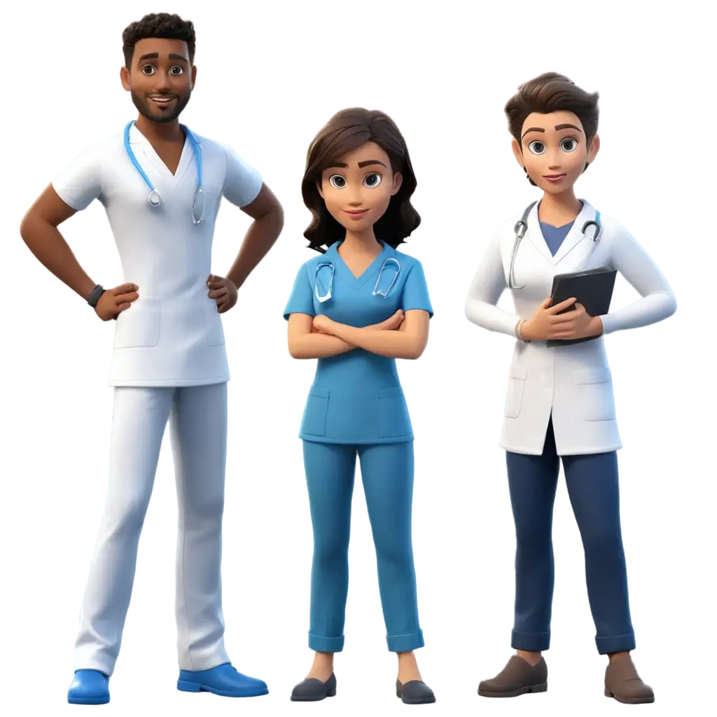 3D-Cartoon-PNG-of-Male-and-Female-Doctors-in-Work-Uniforms-for-Professional-Use