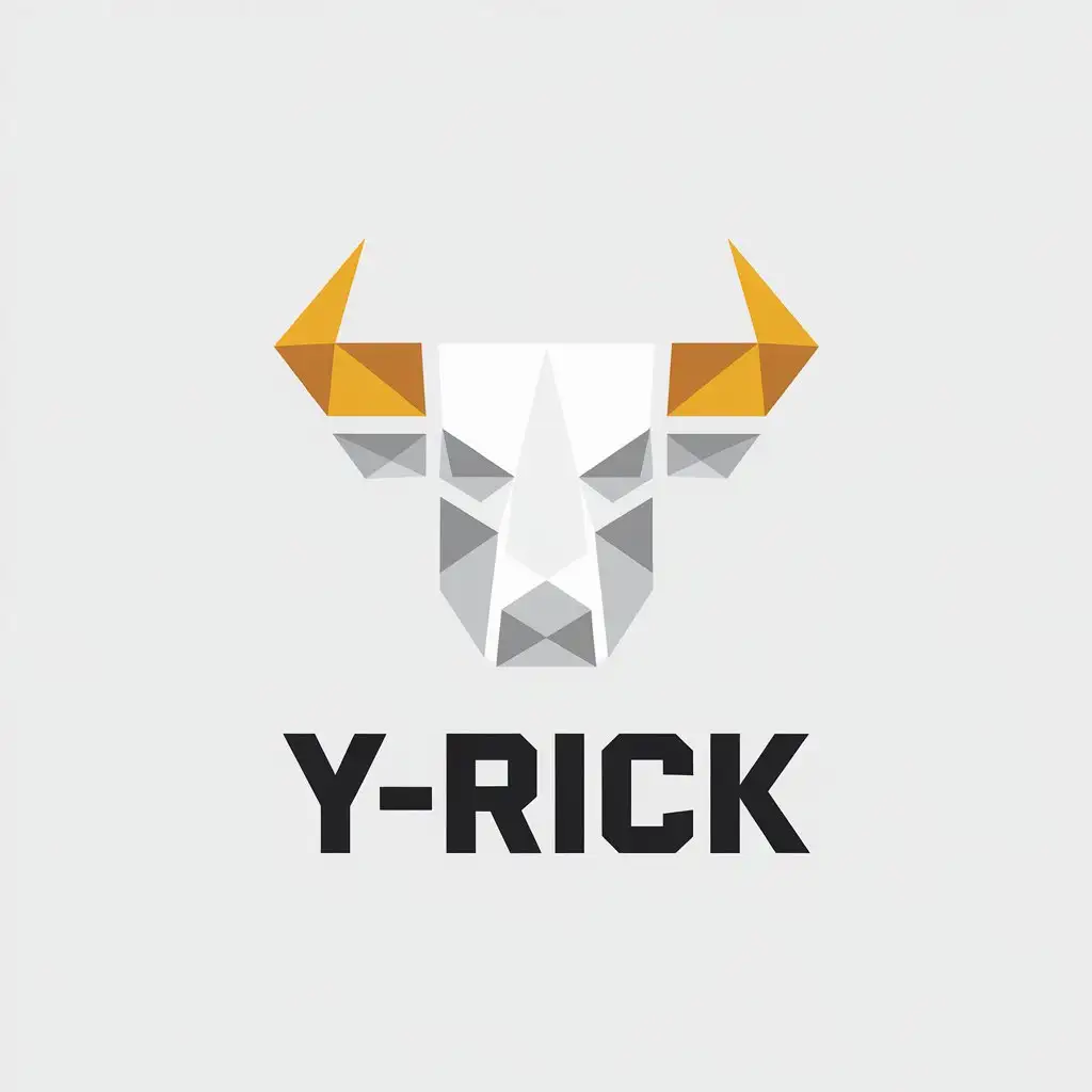 a vector logo design,with the text "Y-RICK", main symbol:Bull,Minimalistic,be used in Game industry,clear background