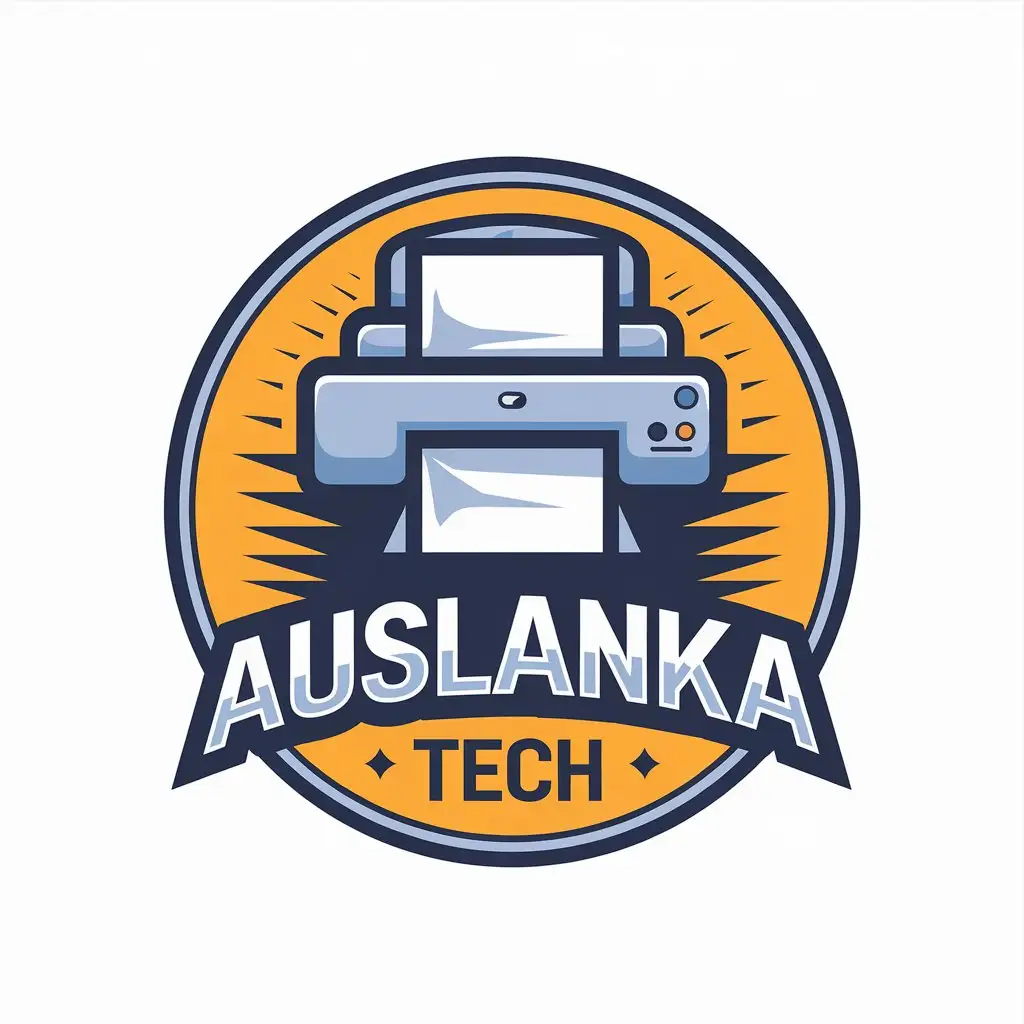 LOGO Design for Auslanka Tech Printer Symbol with Soft Blue Theme and Modern Look