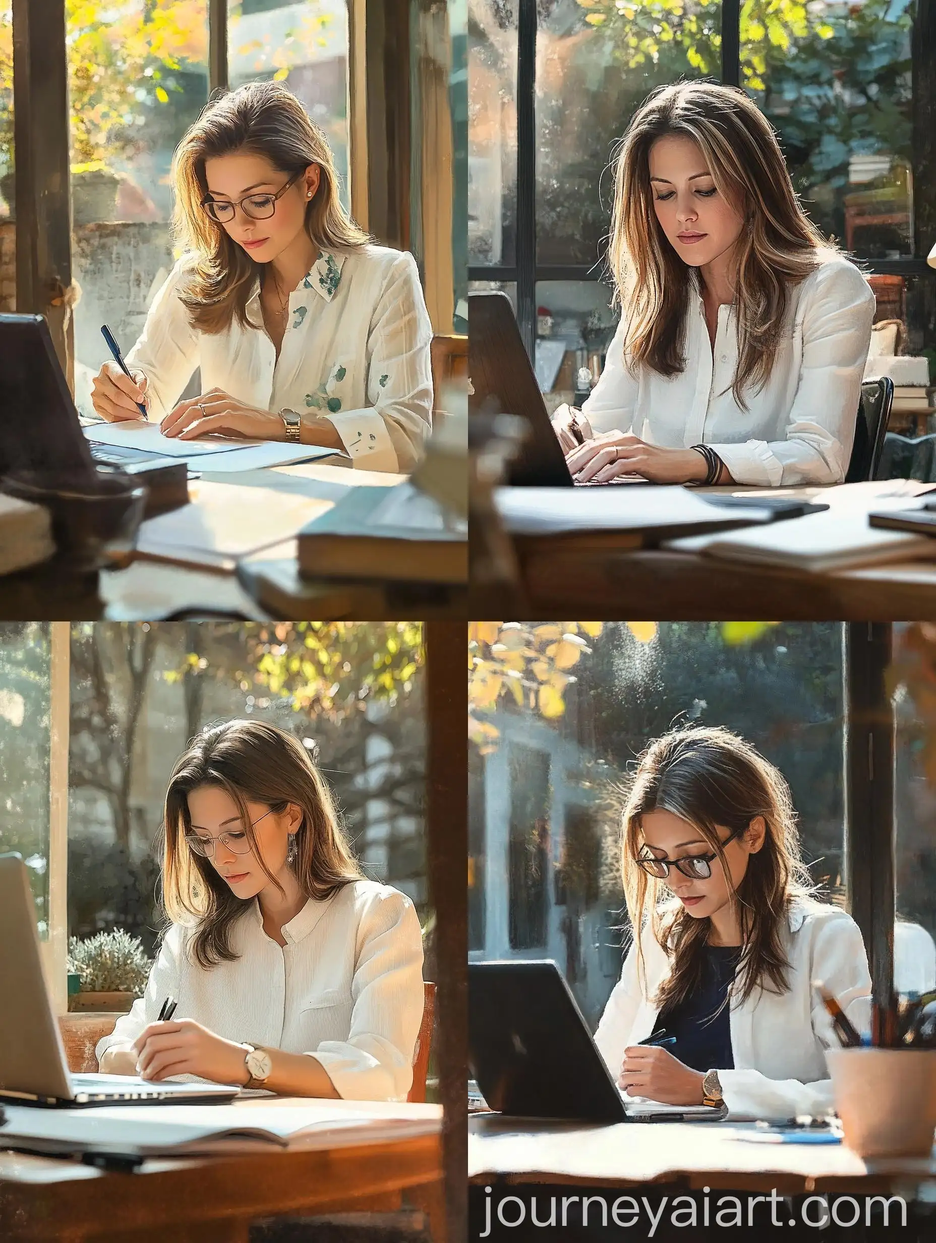 Asian-Girl-Working-in-a-Sunny-Office