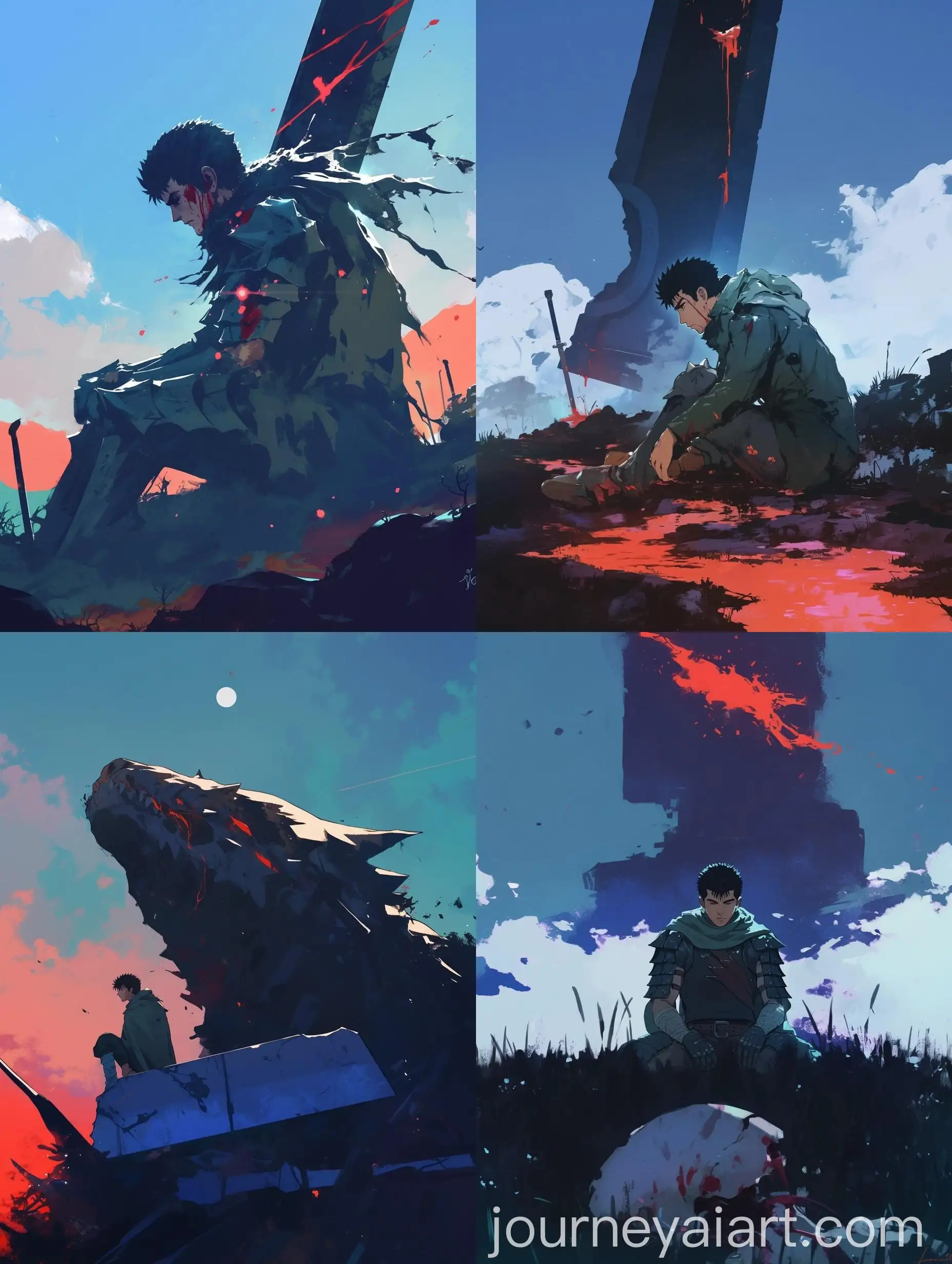 Psychedelic-Illustration-of-Berserk-Guts-Sitting-Alone-in-Moebius-Style
