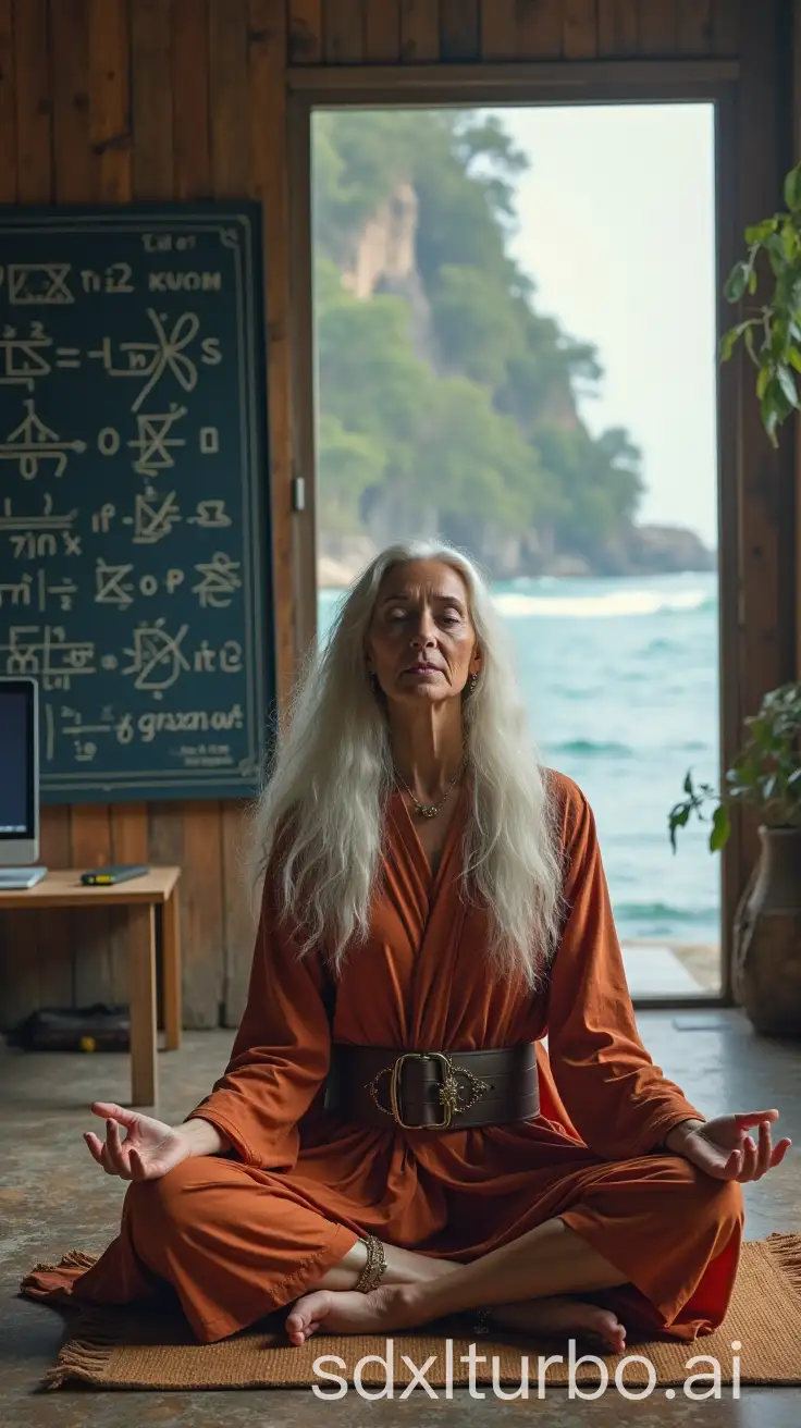 Mature-Female-Shaman-Meditating-with-Intricate-Math-Formulas