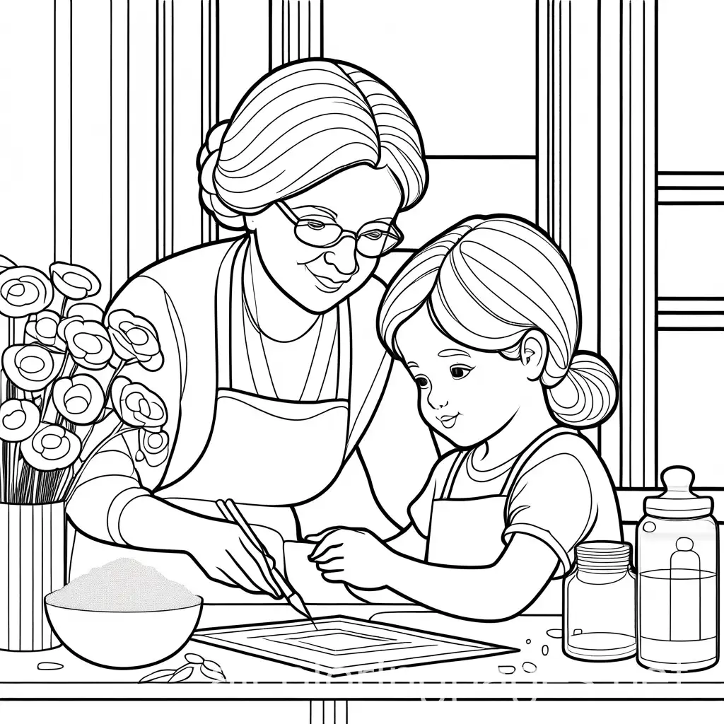 Grandmother-and-Granddaughter-Crafting-Together-Coloring-Page