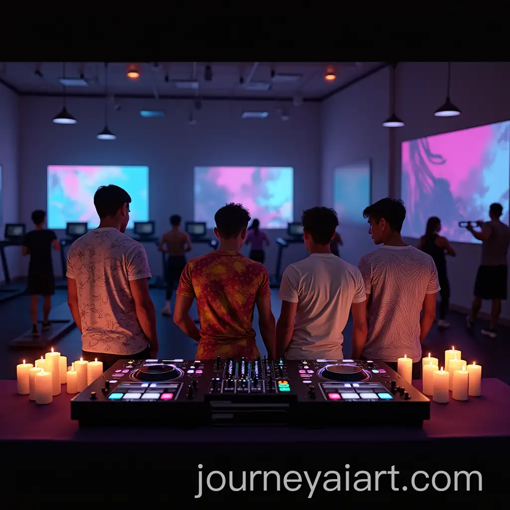 Modern-Gym-DJ-Scene-with-Fitness-and-Candlelight-Ambiance