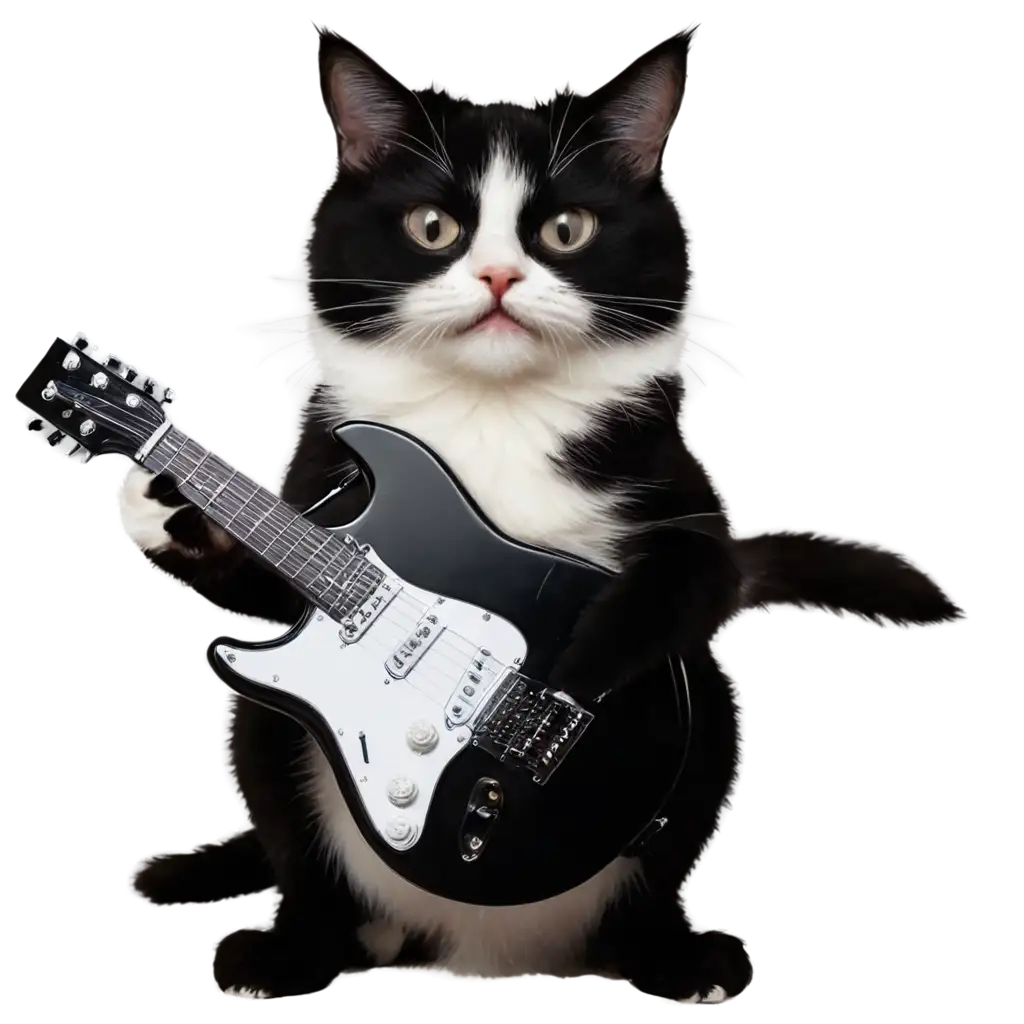 Black-and-White-Cat-Playing-Electric-Guitar-PNG-Image-Creative-Artwork-for-Music-Enthusiasts