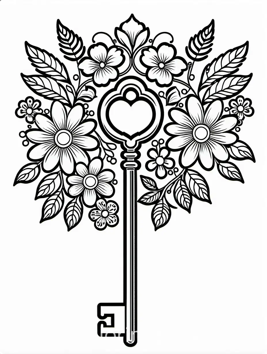 Key-with-Emerging-Flowers-Coloring-Page