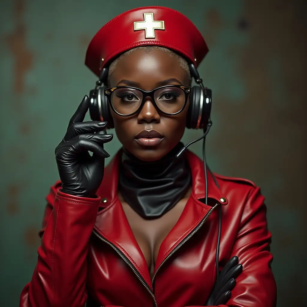 African-Nurse-in-Red-Leather-Uniform-with-Injection-Needle