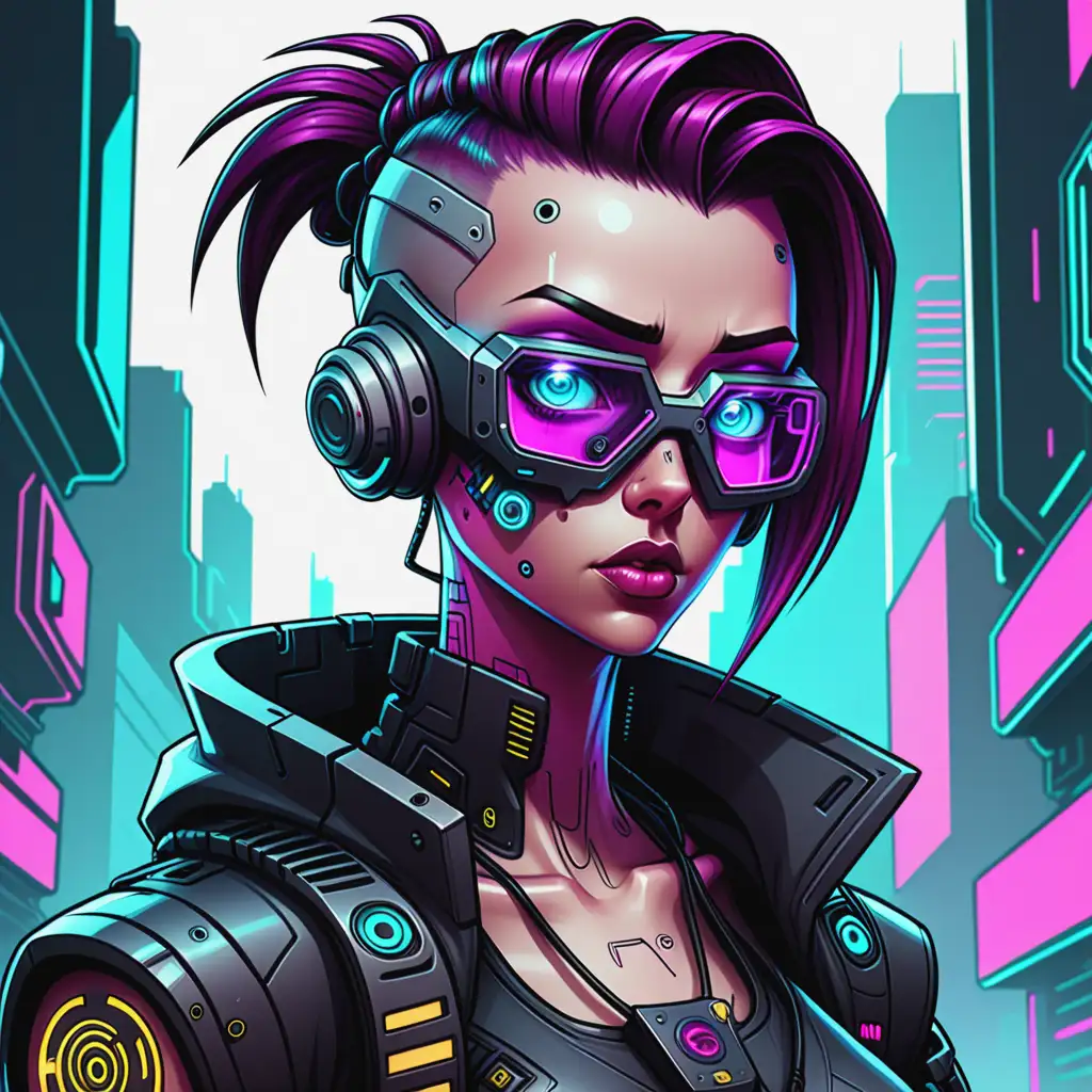 Futuristic Cyberpunk Cartoon Character on Minimalist Background