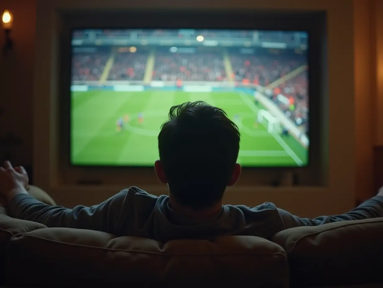 Man-Relaxing-on-Sofa-Watching-Football-at-Home