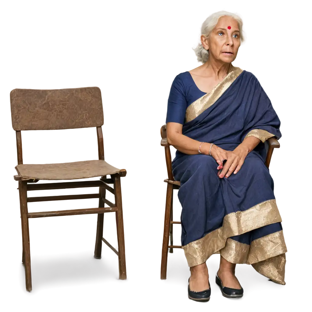 Old-Woman-in-a-Sari-Sitting-on-a-Chair-PNG-HighQuality-Detailed-Image-for-Multiple-Uses