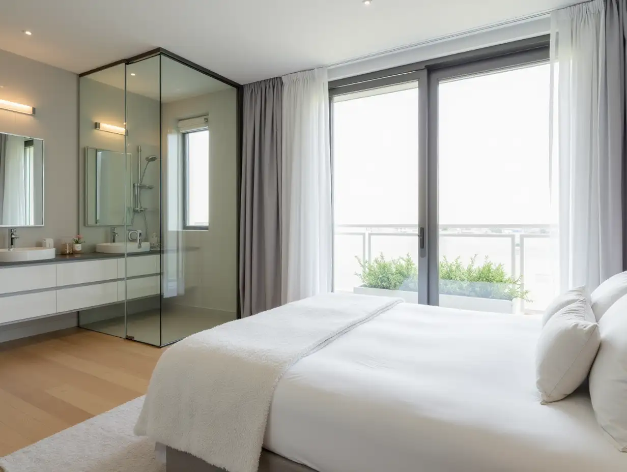 Modern-Master-Bedroom-with-Glass-Partition-and-Terrace-View