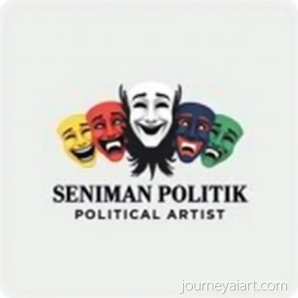 Political-Art-LogoPolitically-Themed-Logo-with-Colorful-Masks-and-Bold-Text