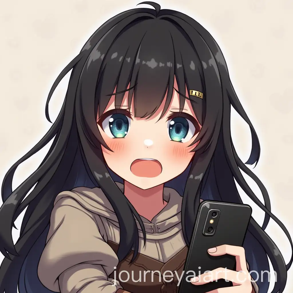Chubby-Medieval-Girl-with-Black-Hair-Taking-a-Selfie-in-Anime-Style