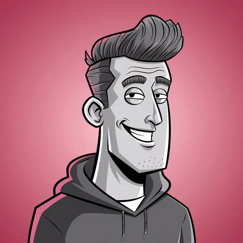 Stylish Hacker with Quiff and Hoodie Against a Pink Gradient Background