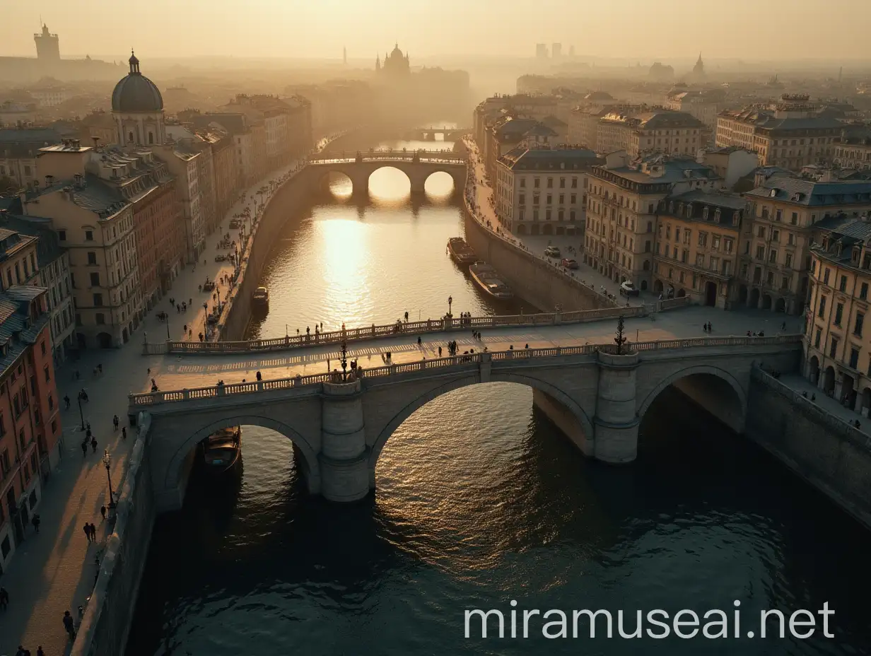 Grand Stone Bridge Over City River in NapoleonicEra Setting