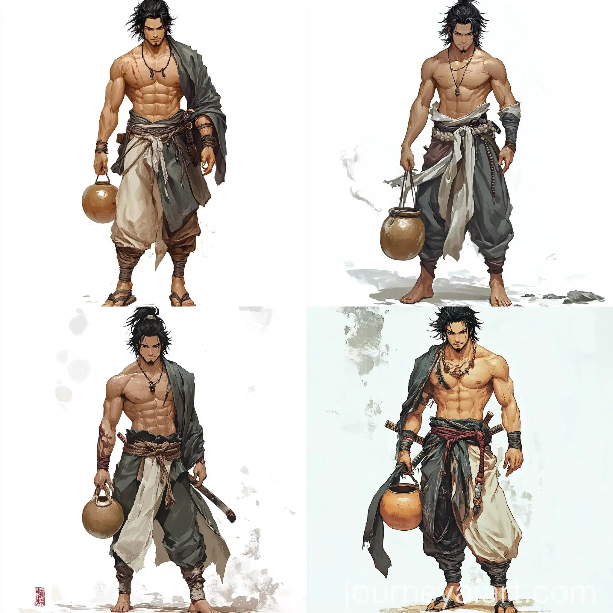 Asian-Male-Monk-with-Sake-Gourd-and-Rugged-Clothing