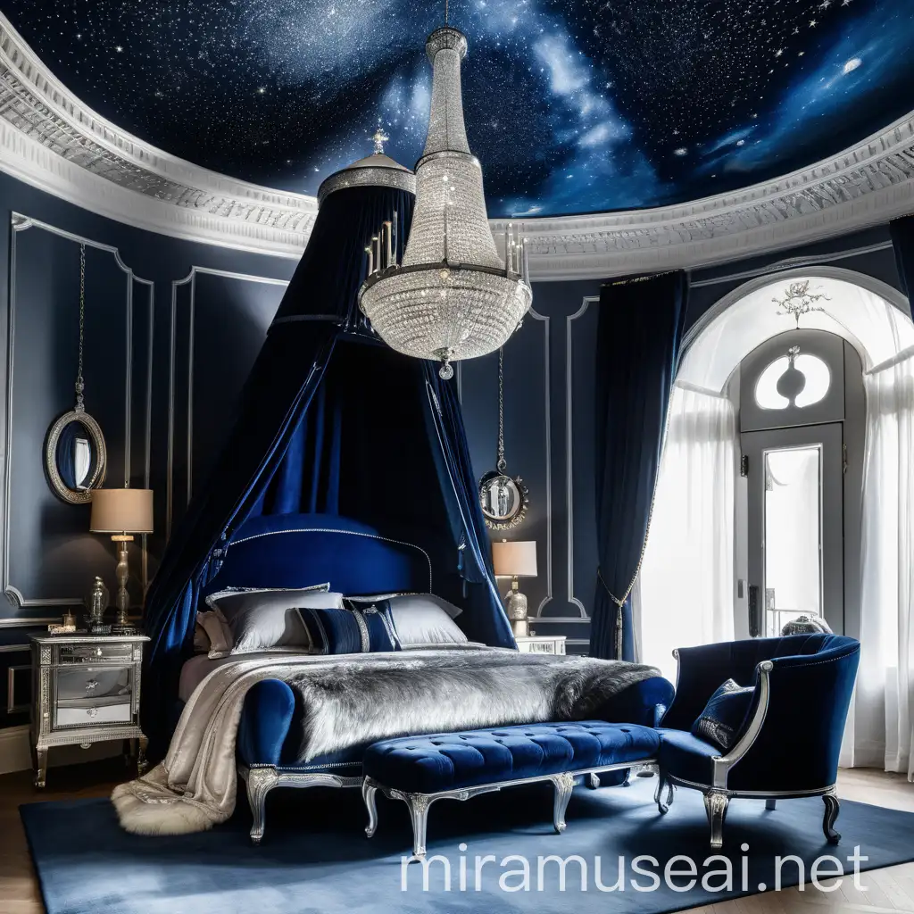 Emperor of the Stars Bedroom with Sweven Night Sky Fresco and Luxurious Blue Velvet