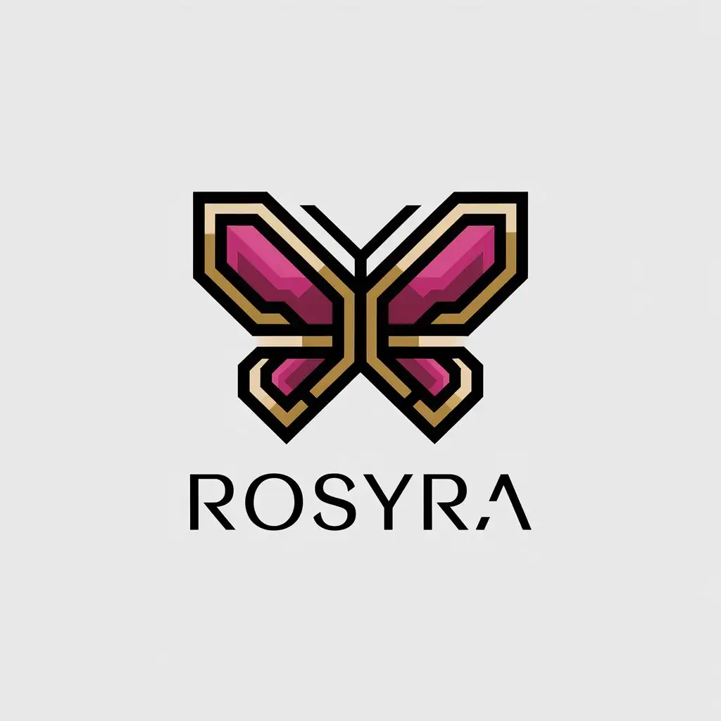 LOGO Design for RosyRa Geometric Butterfly with Deep Pink Black and Gold for Finance Industry