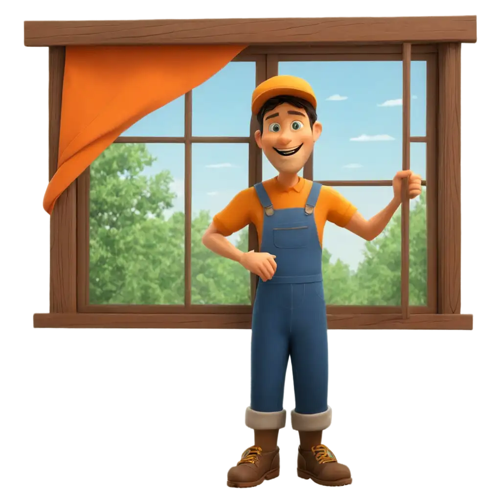 Cartoon window renovator with window