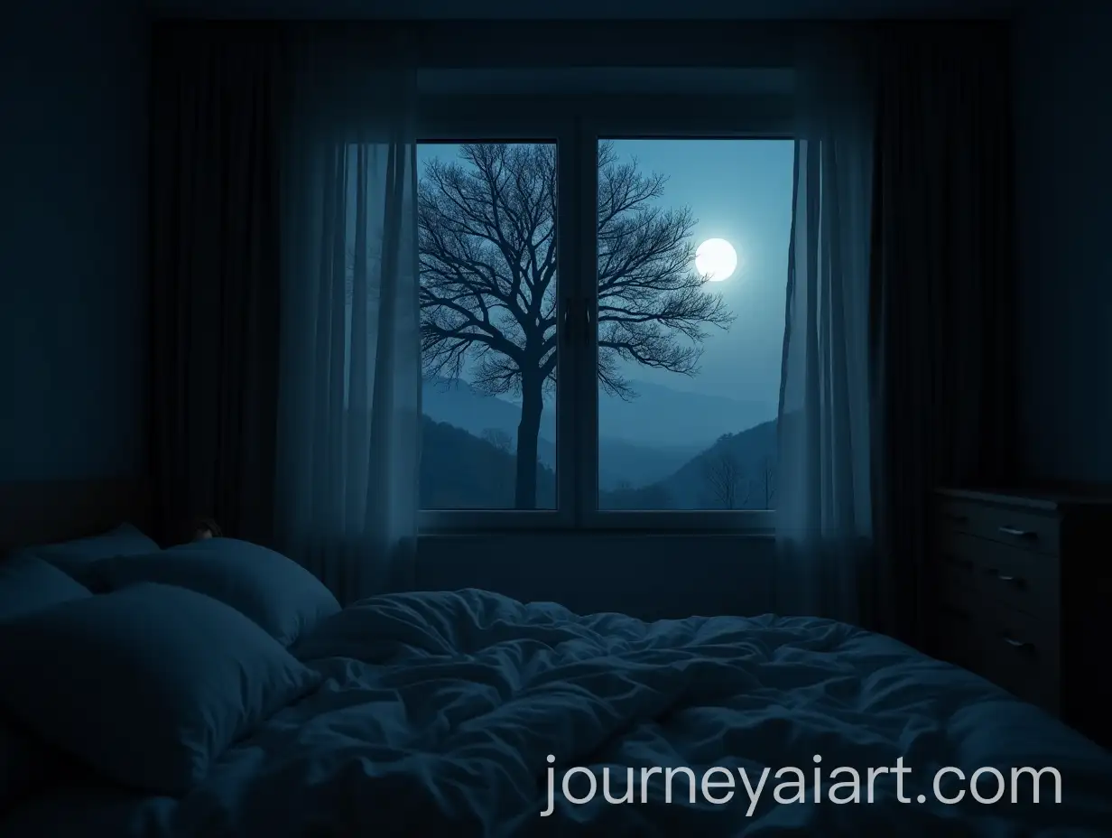 Beautiful-Korean-Lady-Sleeping-in-Dark-Bedroom-with-Bright-Tree-and-Moonlight