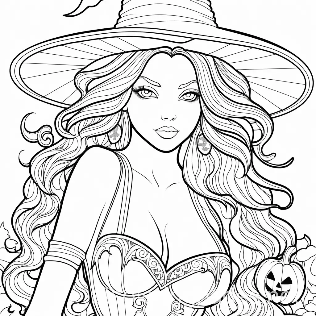 Sexy-Halloween-Girl-Coloring-Page-for-Kids-with-Simple-Line-Art-and-Ample-White-Space