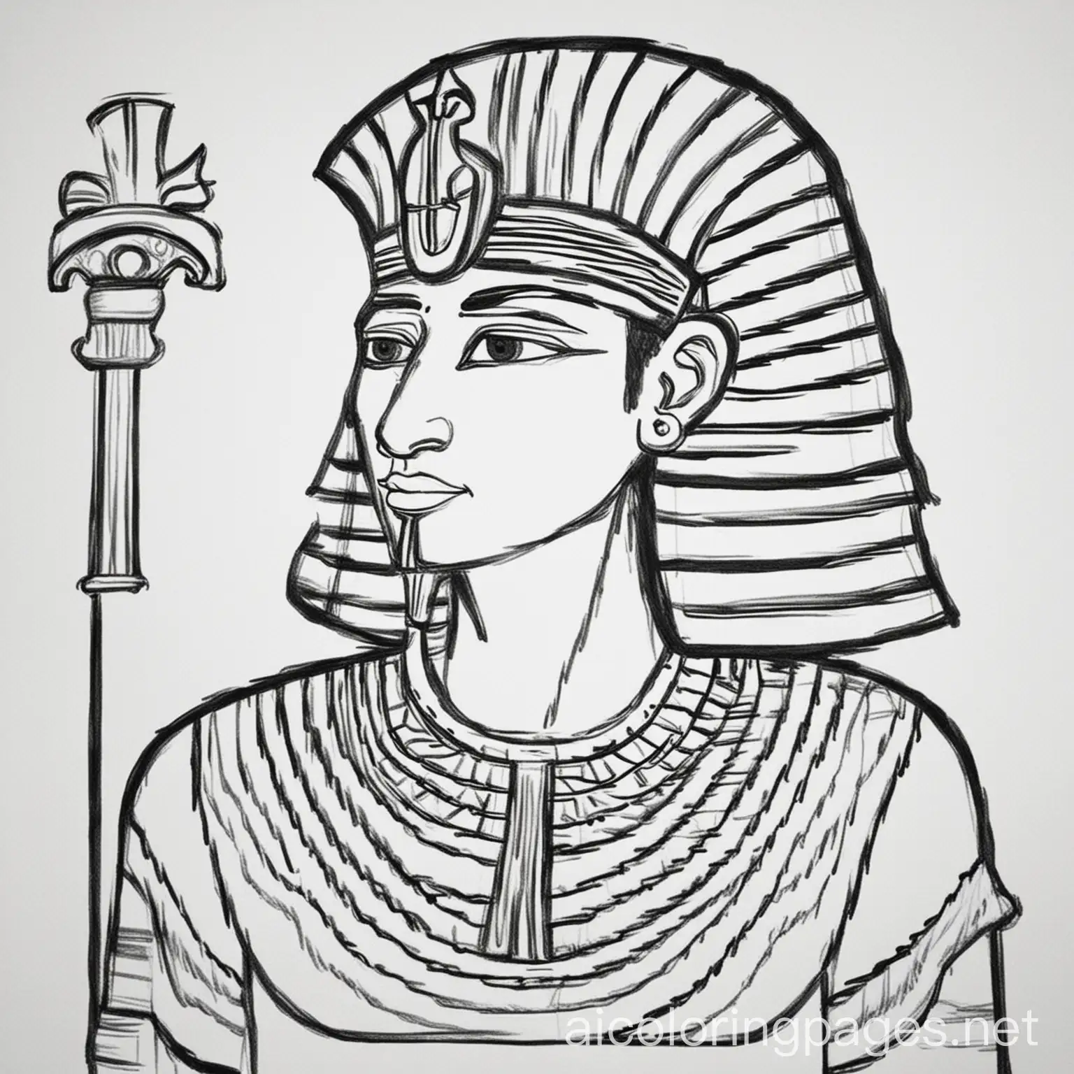 Joseph as pharaohs assistant, Coloring Page, black and white, line art, white background, Simplicity, Ample White Space. The background of the coloring page is plain white to make it easy for young children to color within the lines. The outlines of all the subjects are easy to distinguish, making it simple for kids to color without too much difficulty