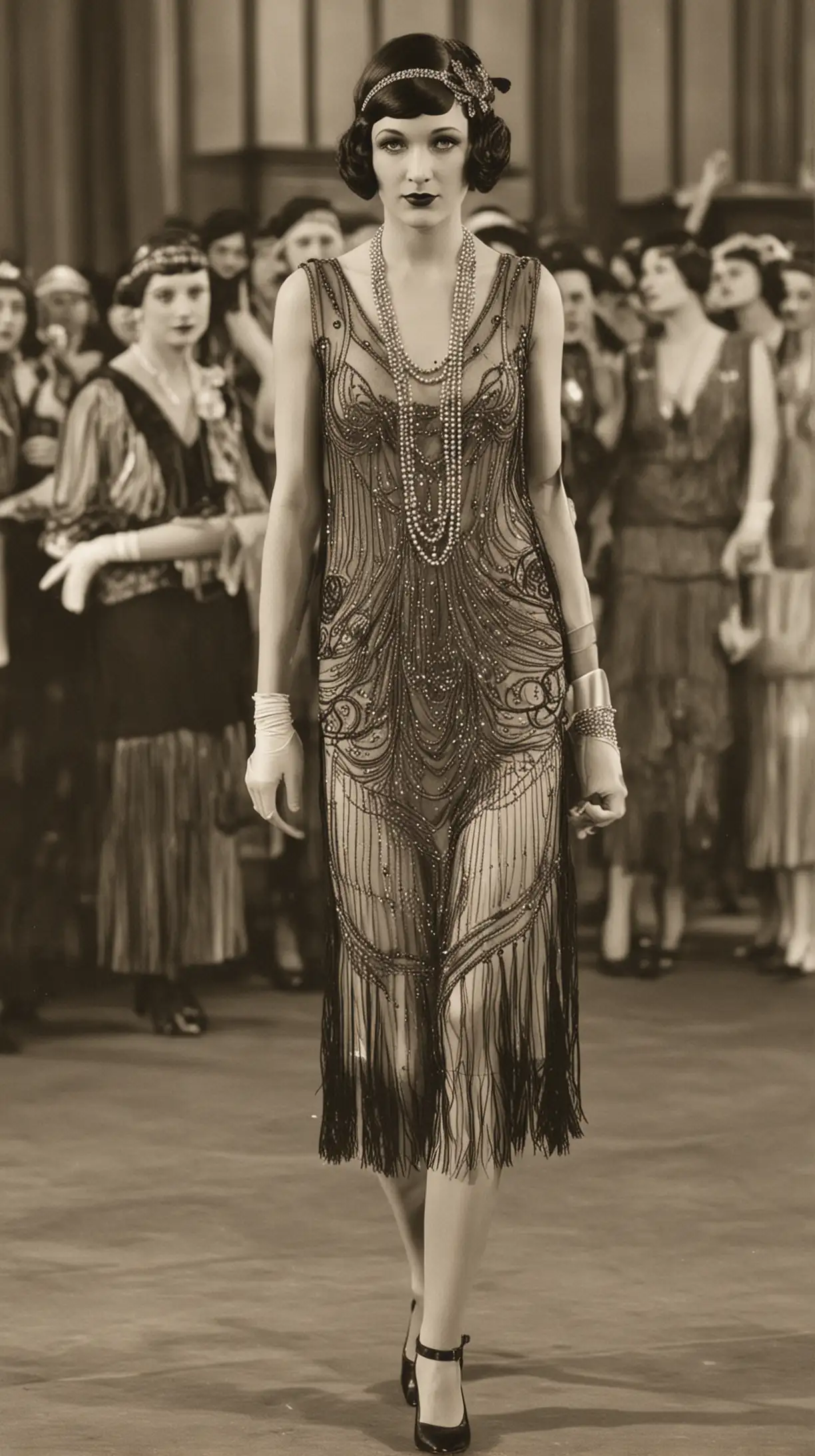 1920s Fashion Show with Elegant Dresses and Flapper Styles