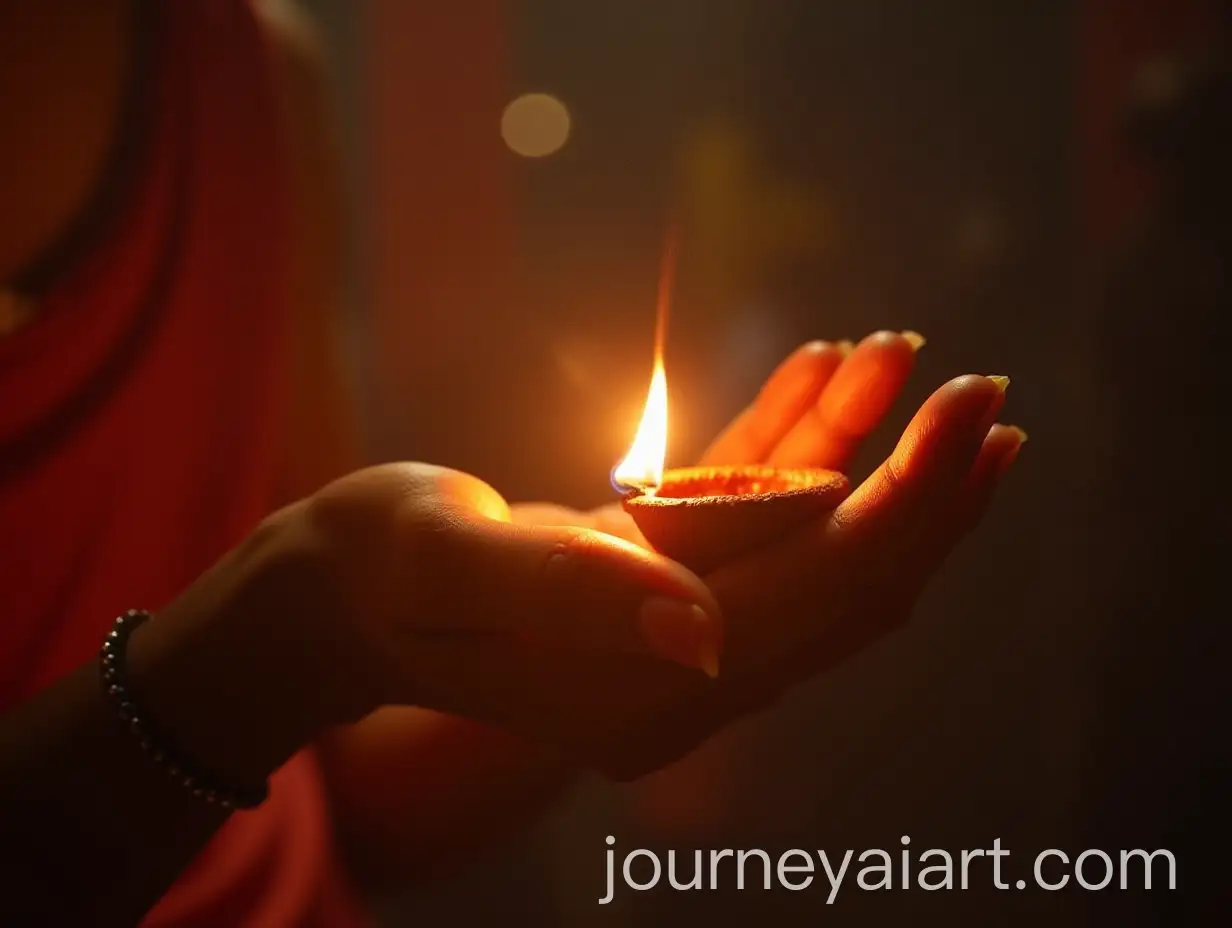 Devotee-Lighting-a-Diya-Lamp-in-Misty-Atmosphere