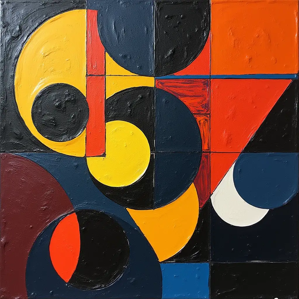 A picture in a checkered pattern, stripe, primitive schematically, minimalism, avant-garde, smiley, darkness in the style of Kandinsky, Malevich, minimalism, simplify for a beginner artist with acrylic many colors, constructivism abstract