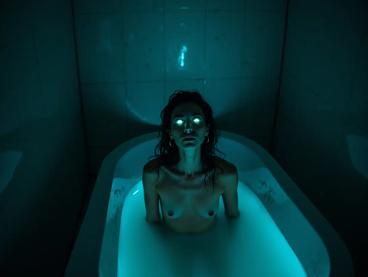 Woman-with-Glowing-Eyes-Taking-a-Bath-in-a-Dark-Bathroom-with-Moonlight