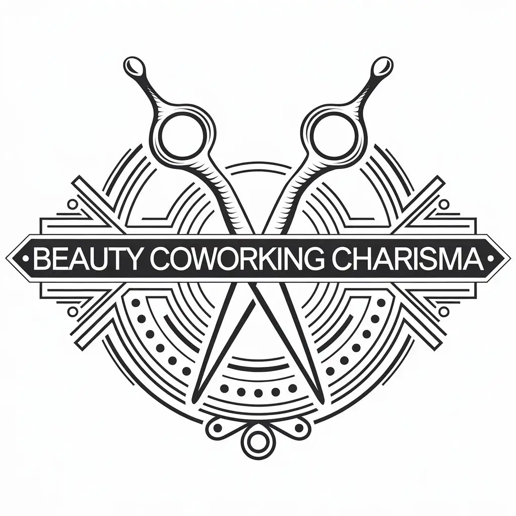 a vector logo design,with the text "Beauty coworking Charisma", main symbol:Scissors,complex,clear background