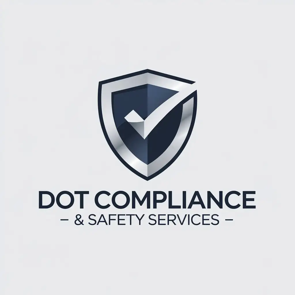 LOGO Design for DOT Compliance Safety Services Navy Blue Silver and White Shield with Road Element