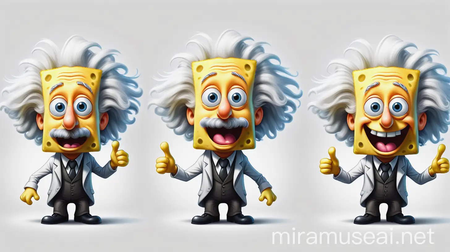 Toon Character Fusion Albert Einstein and SpongeBob with Expressions and Poses