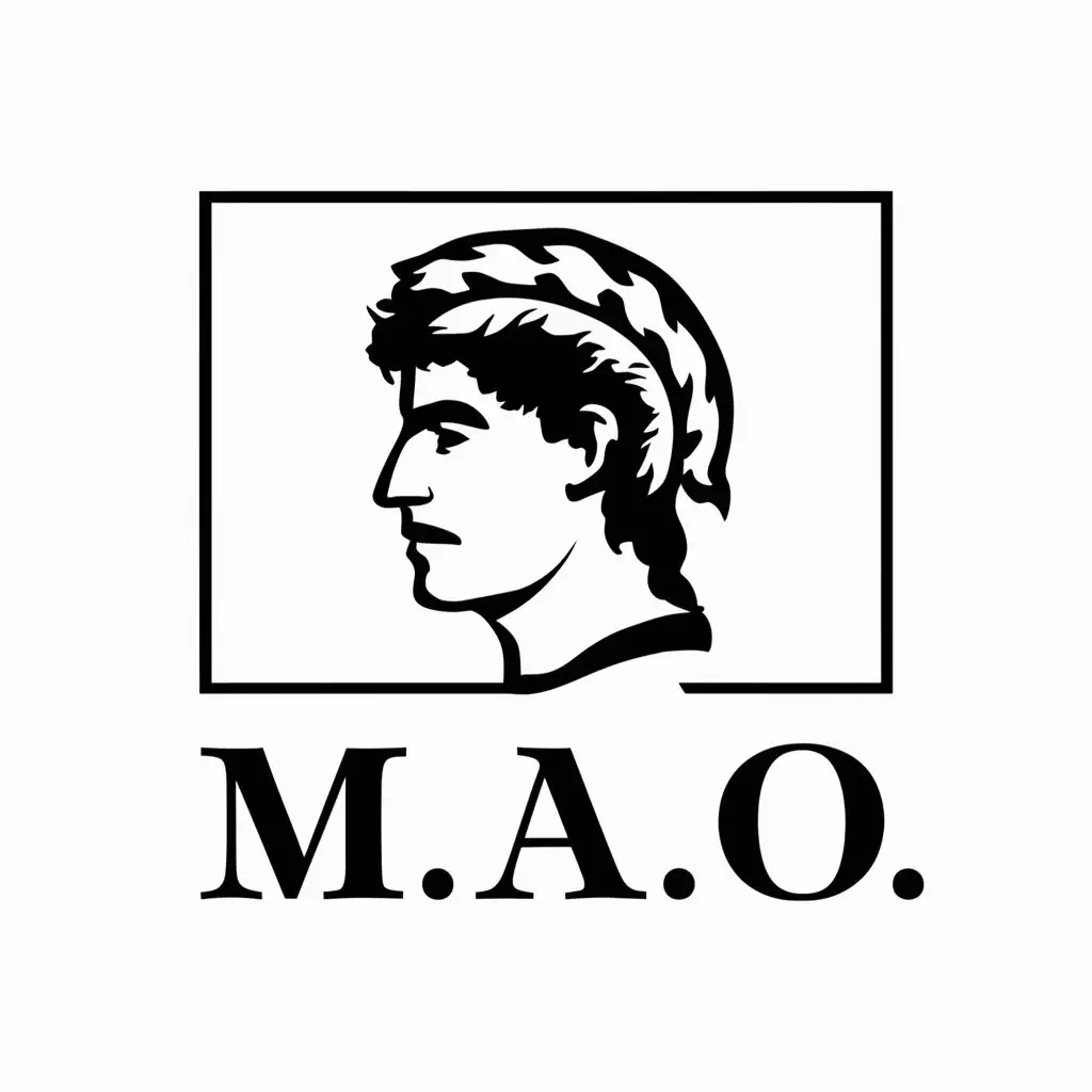 a vector logo design,with the text "M.A.O.", main symbol:Roman profile in square,Moderate,clear background