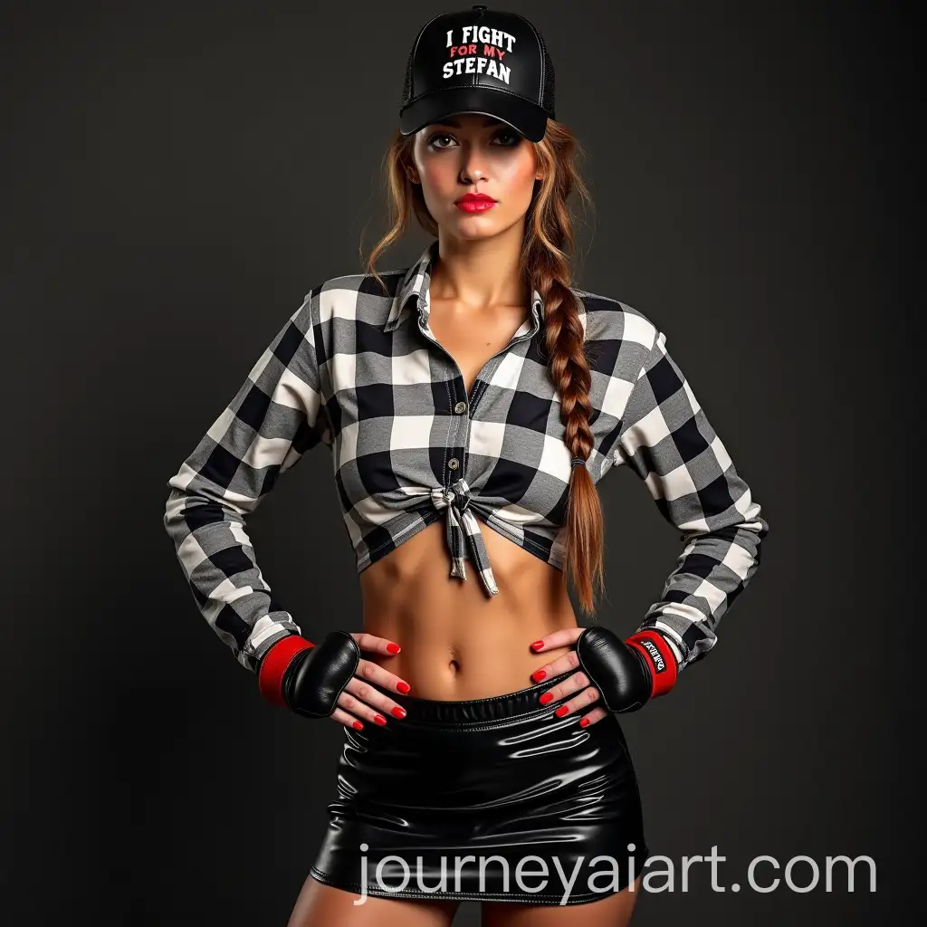 Fit-Fighter-Girl-in-Shiny-Black-Latex-Skirt-and-MMA-Gloves