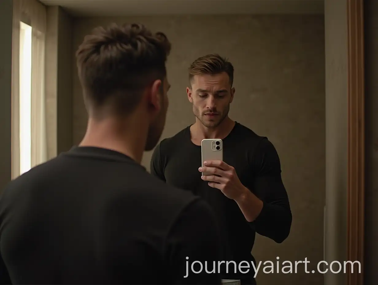 Young-Muscular-Male-Model-Taking-Selfie-in-Modern-Bathroom