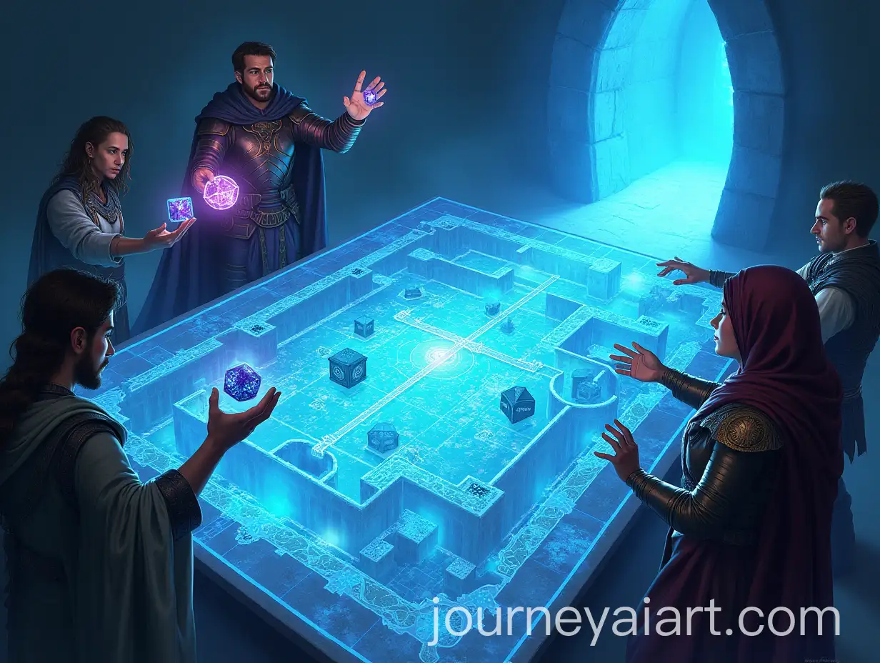 Advanced-Dungeons-Dragons-Party-Planning-Strategy-with-Holographic-Map