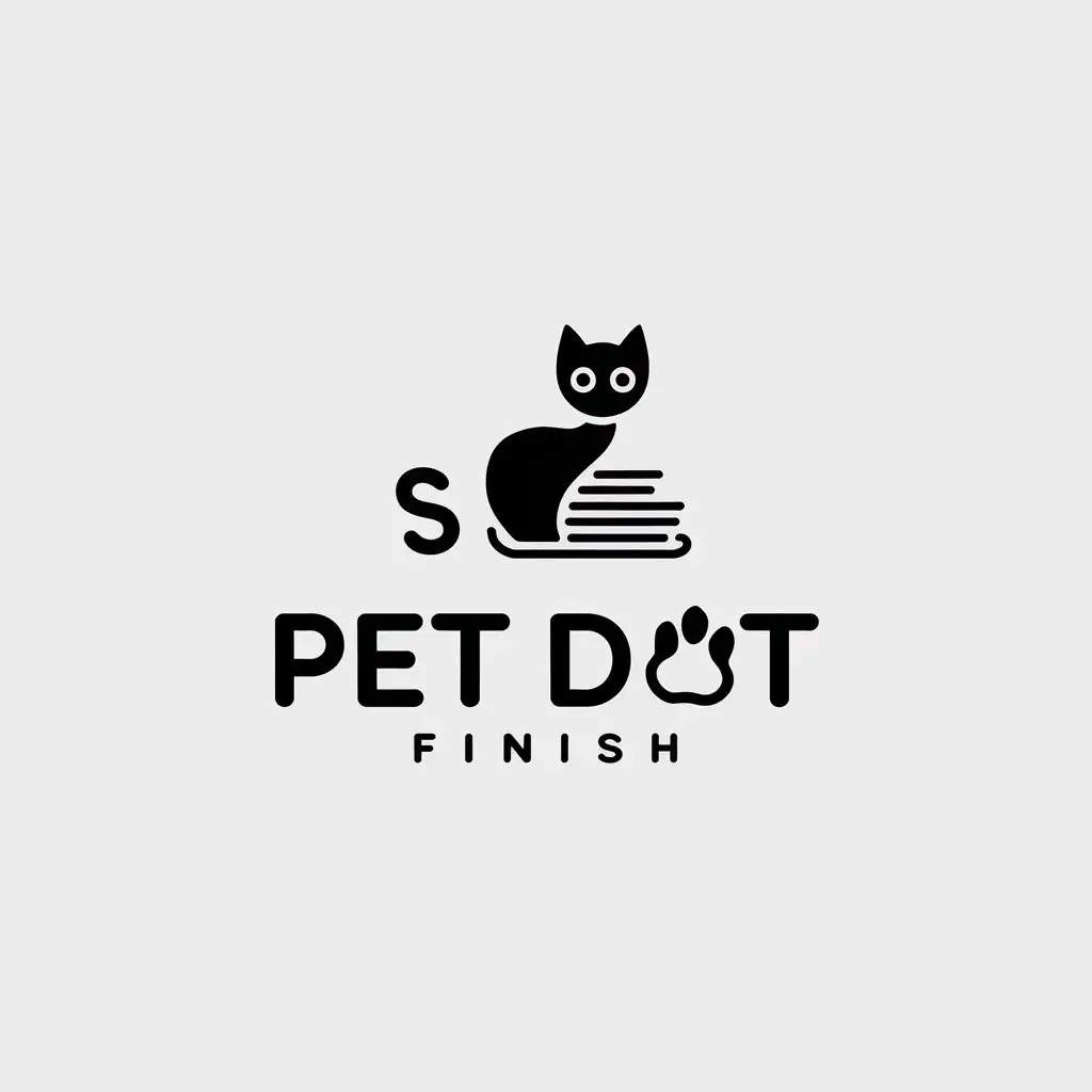 a vector logo design,with the text "S", main symbol:S, cat, pet dot, finish with a stroke,Minimalistic,be used in pet industry,clear background