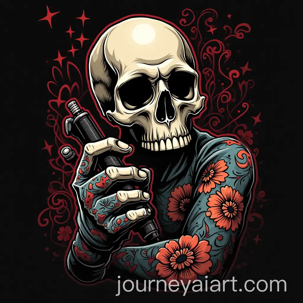 Tattoo-Studio-Logo-with-Skull-Holding-Tattoo-Machine