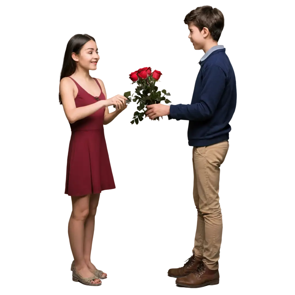 PNG-Image-of-a-Girl-Giving-a-Rose-to-a-Boy-Heartfelt-Moment-Captured